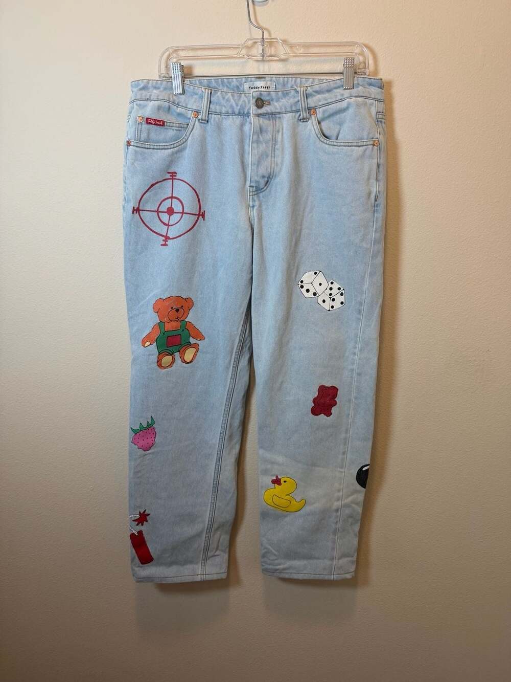 Teddy Fresh Doodle Screen Printed Jeans by Hila Klein Light Wash